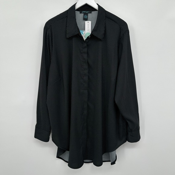 Faith & Zoe Tunic Top Shirt 3X Stretch Button Up Dark Academia Polka‎ Dot New - Picture 1 of 12